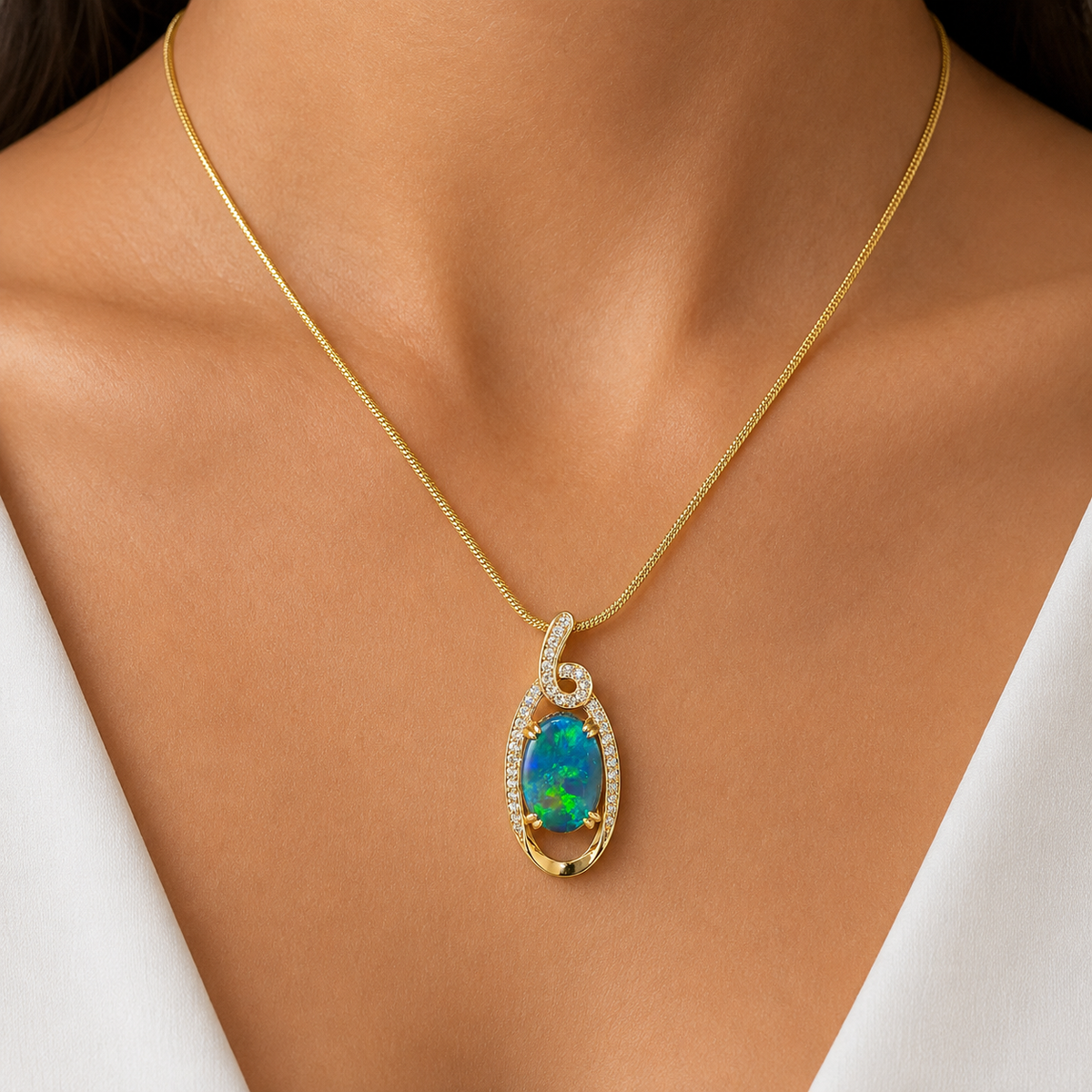 Yellow Gold Black Opal Pendant (256099)