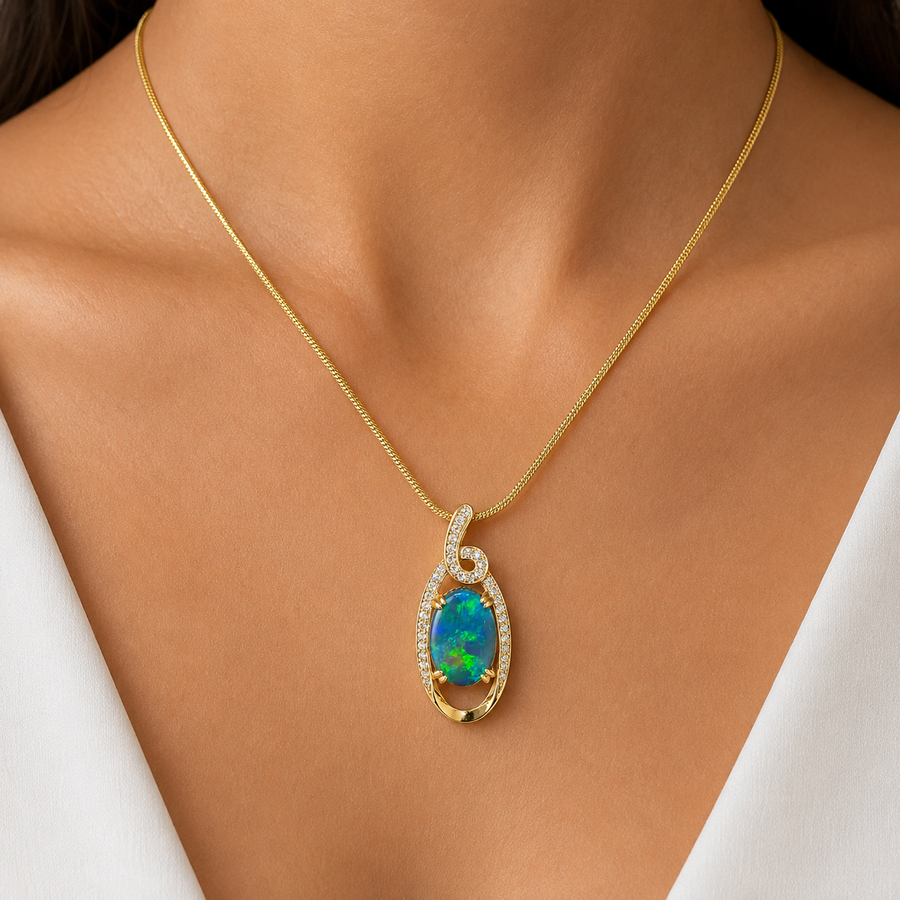Yellow Gold Black Opal Pendant (256099)