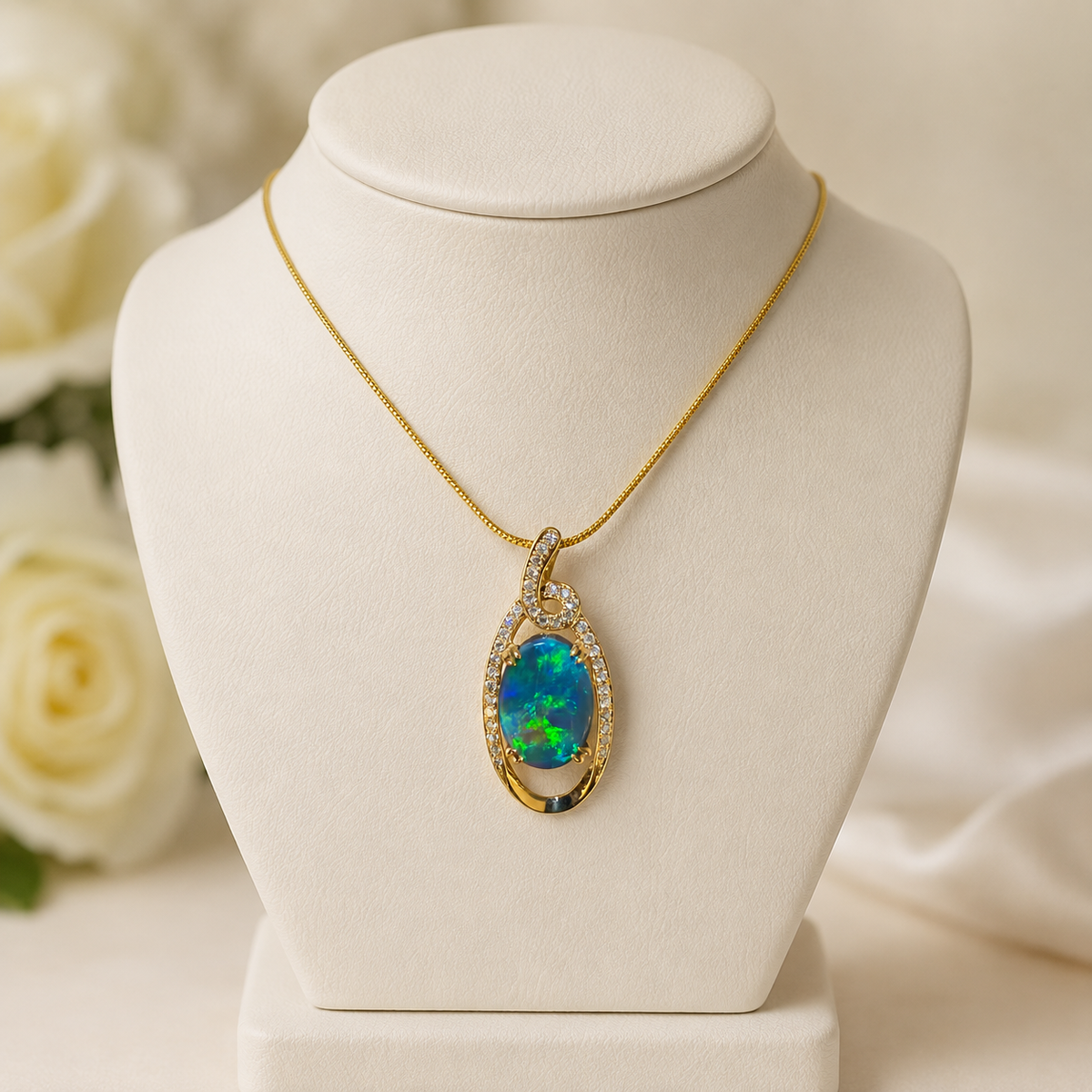 Yellow Gold Black Opal Pendant (256099)