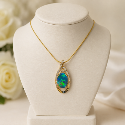 Yellow Gold Black Opal Pendant (256099)