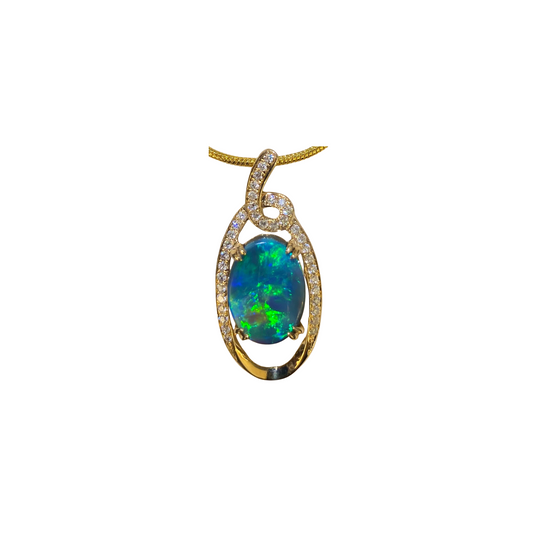 Yellow Gold Black Opal Pendant (256099)
