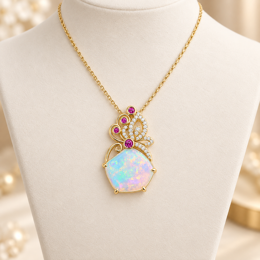 18K Yellow Gold Pendant Crystal Opal 7.8CT 256103