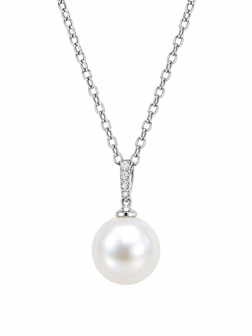 White South Sea Pearl Pendant set in 18K White Gold 10.6mm 256162
