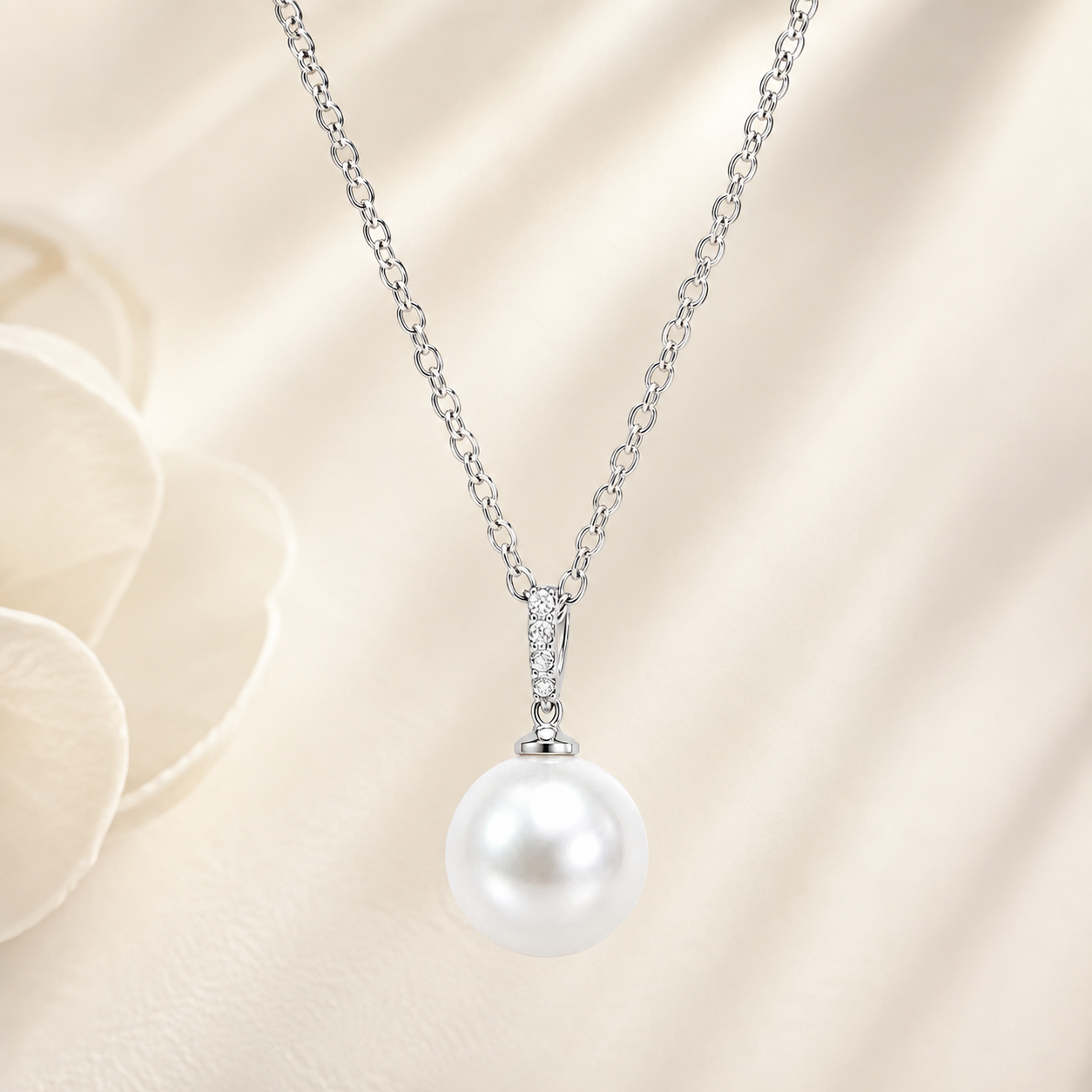 White South Sea Pearl Pendant set in 18K White Gold 10.6mm 256162