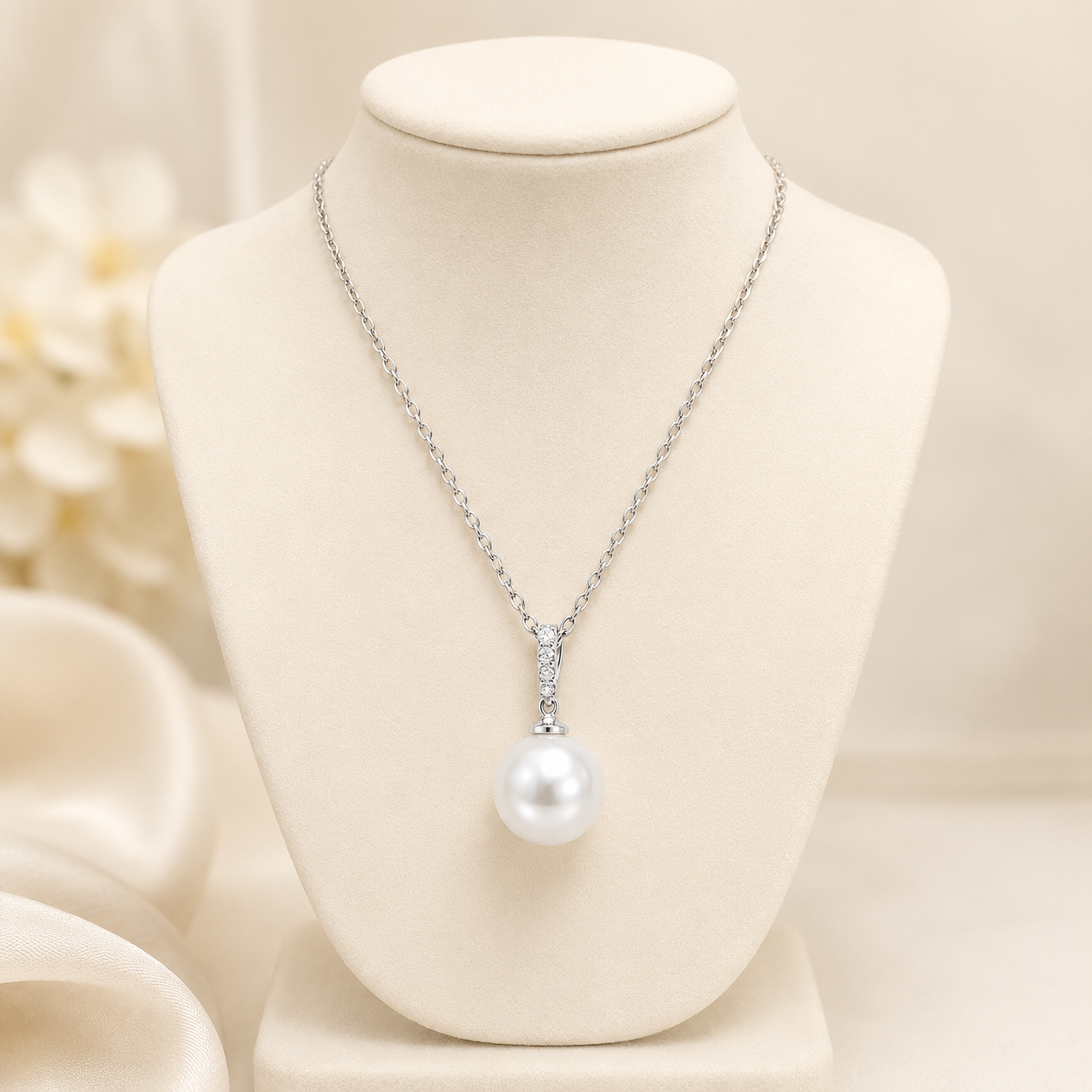 White South Sea Pearl Pendant set in 18K White Gold 10.6mm 256162