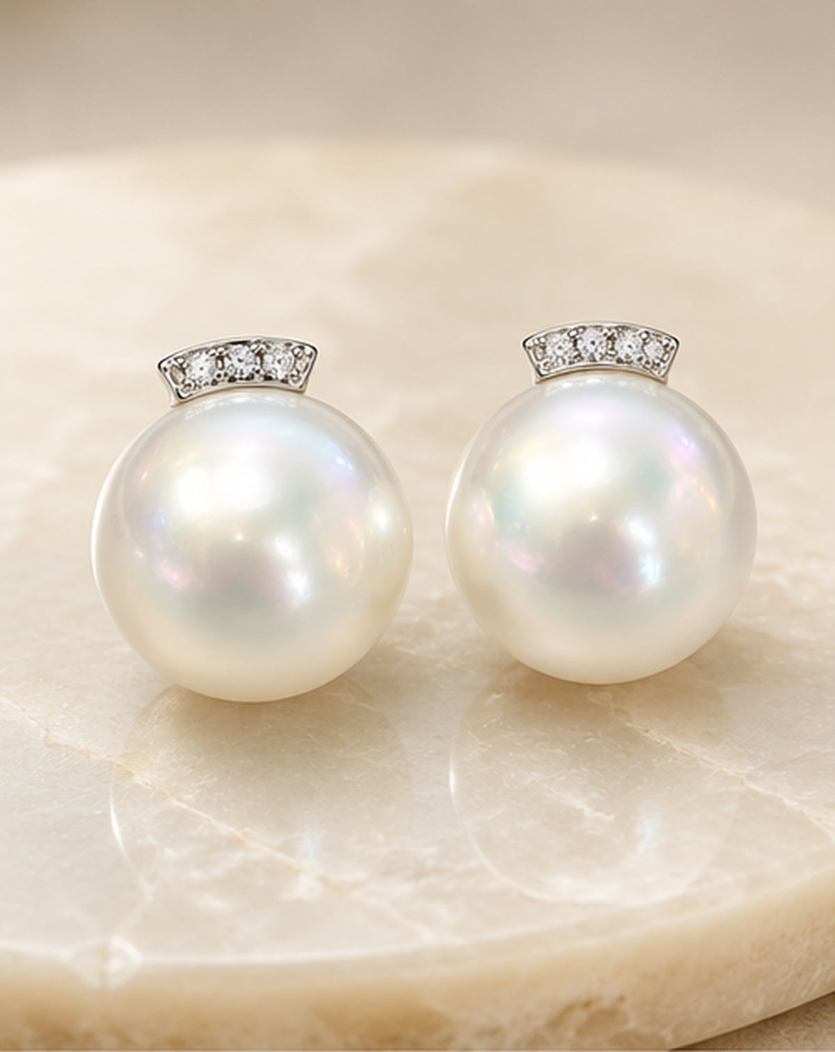 18K White Gold Earrings White South Sea Pearl 11.50mm–12.00mm Diamond 0.02CT 256198
