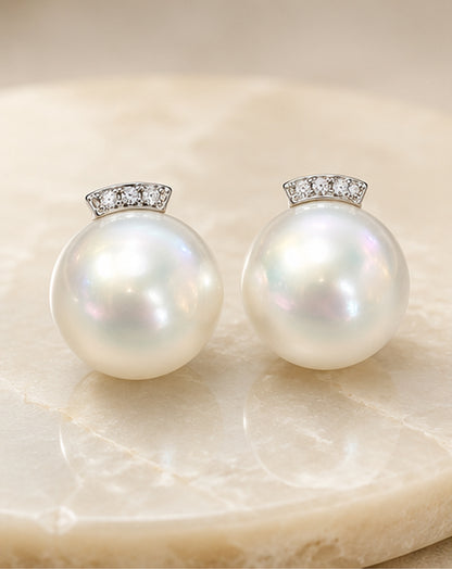 18K White Gold Earrings White South Sea Pearl 11.50mm–12.00mm Diamond 0.02CT 256198