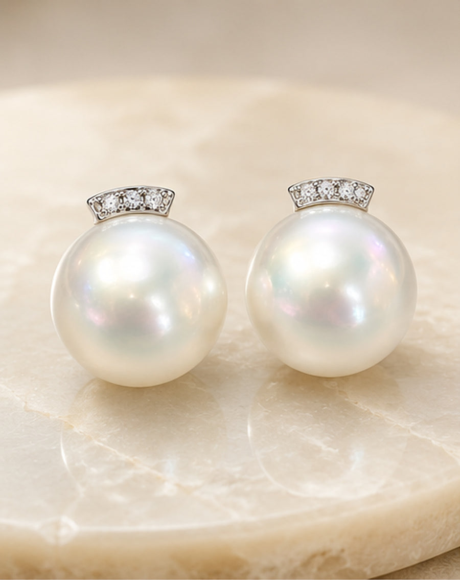 18K White Gold Earrings White South Sea Pearl 11.50mm–12.00mm Diamond 0.02CT 256198