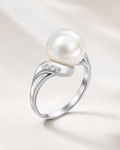 Platinum Ring White South Sea Pearl 13.50mm Diamond 0.15CT