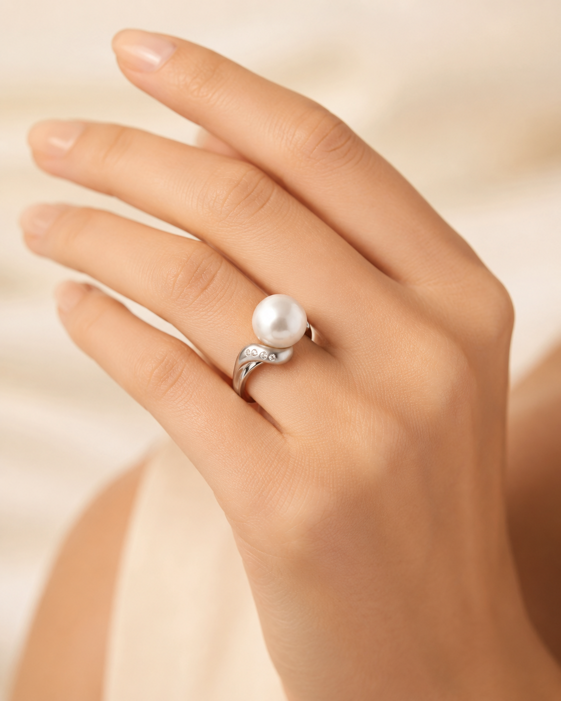 Platinum Ring White South Sea Pearl 13.50mm Diamond 0.15CT