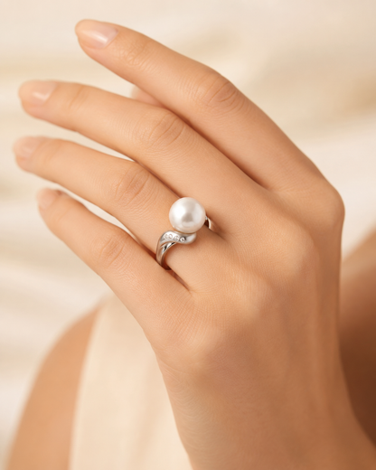 Platinum Ring White South Sea Pearl 13.50mm Diamond 0.15CT