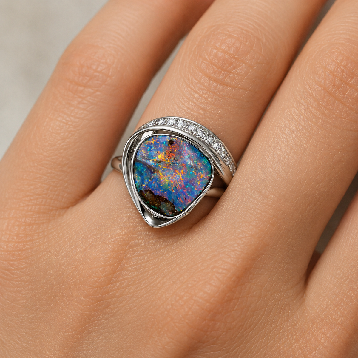 Boulder Opal Ring set in Platinum 265449
