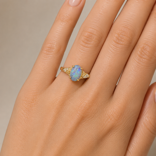 Black Opal Ring set in 18K Yellow Gold 265450