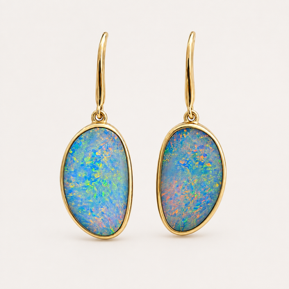 14K Yellow Gold Earrings Opal Doublet 9.38CT 266940