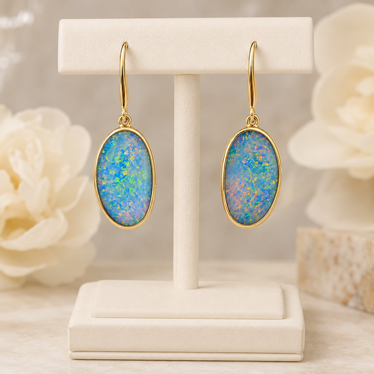 14K Yellow Gold Earrings Opal Doublet 9.38CT 266940