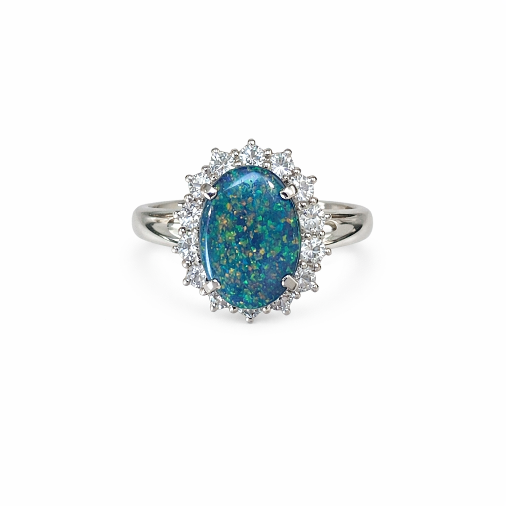 Platinum Australian Black Opal Ring (3833625)