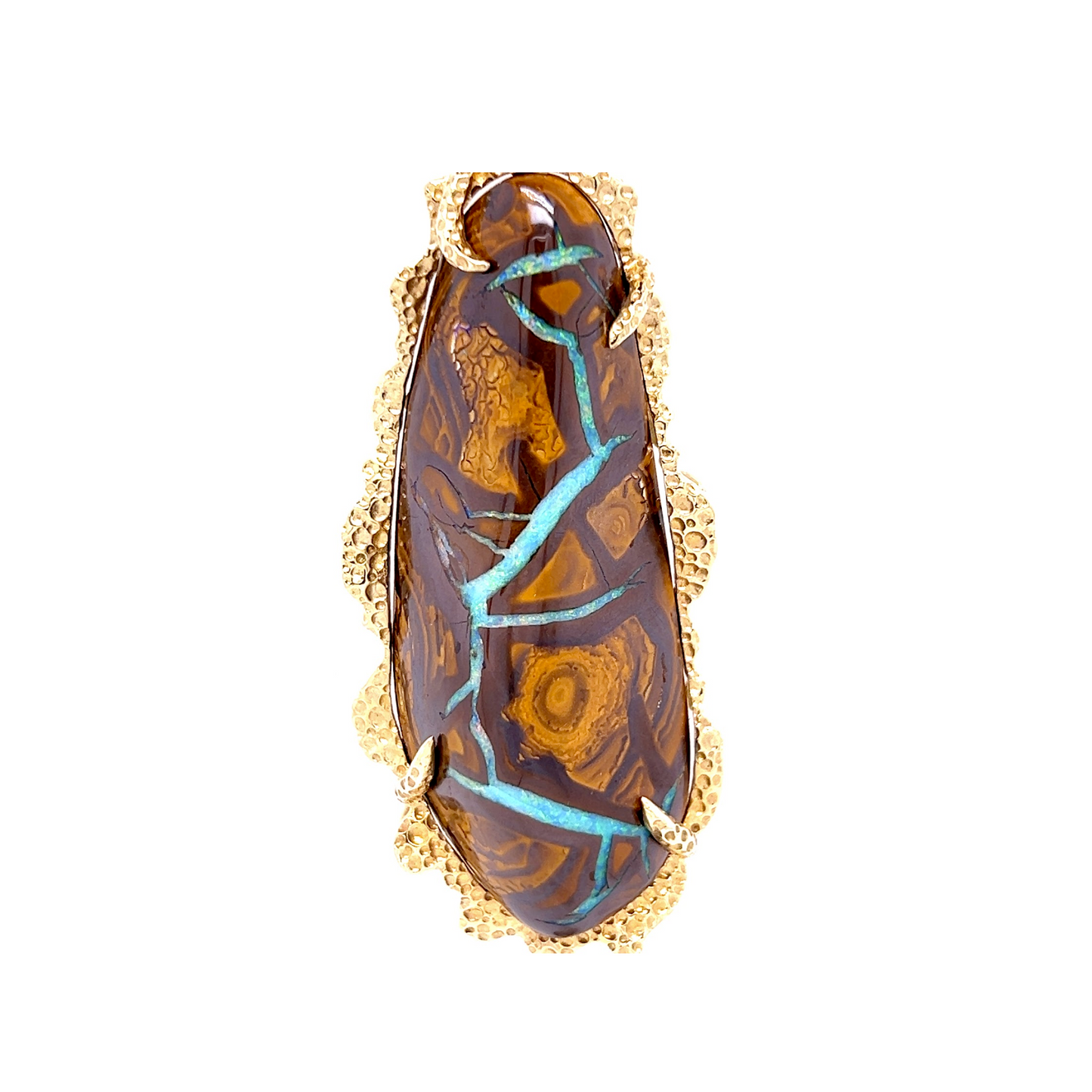 14K Yellow Gold Boulder Opal Pendant - "Crystellum"