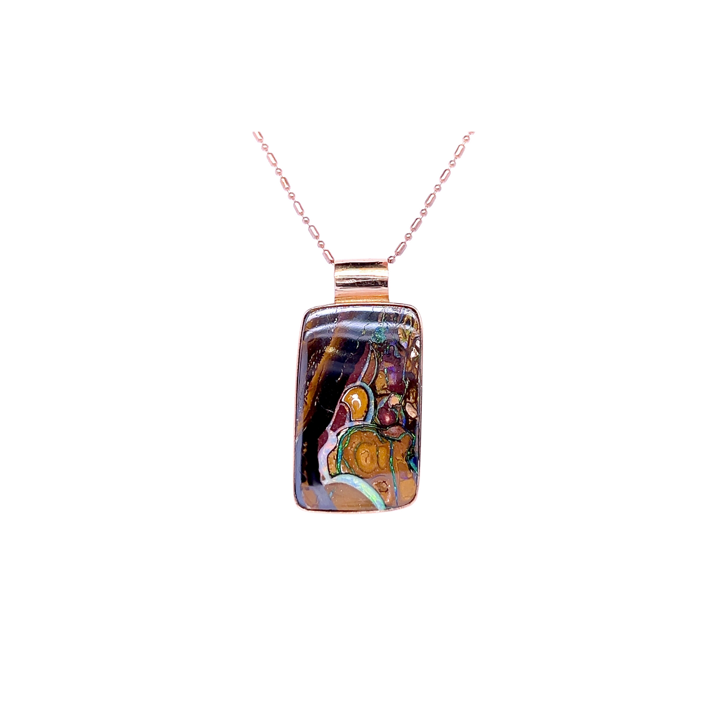 Rose Gold Boulder Opal Pendant - "Aurora Stone"