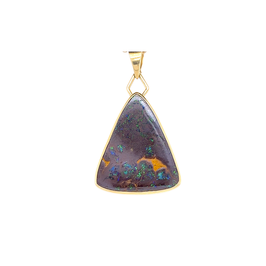 14K Yellow Gold Boulder Opal Pendant - "Echo Stone"