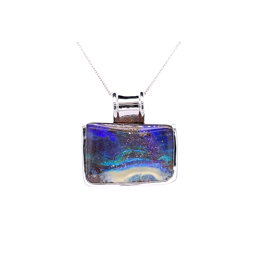 14K White Gold Boulder Opal Pendant "Prismora"