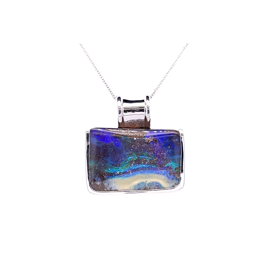 14K White Gold Boulder Opal Pendant "Prismora"