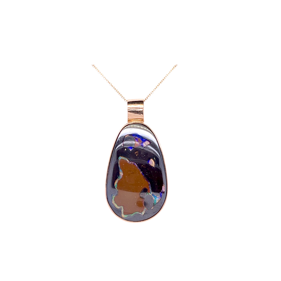 Rose Gold Boulder Opal Pendant - "Mineralis"
