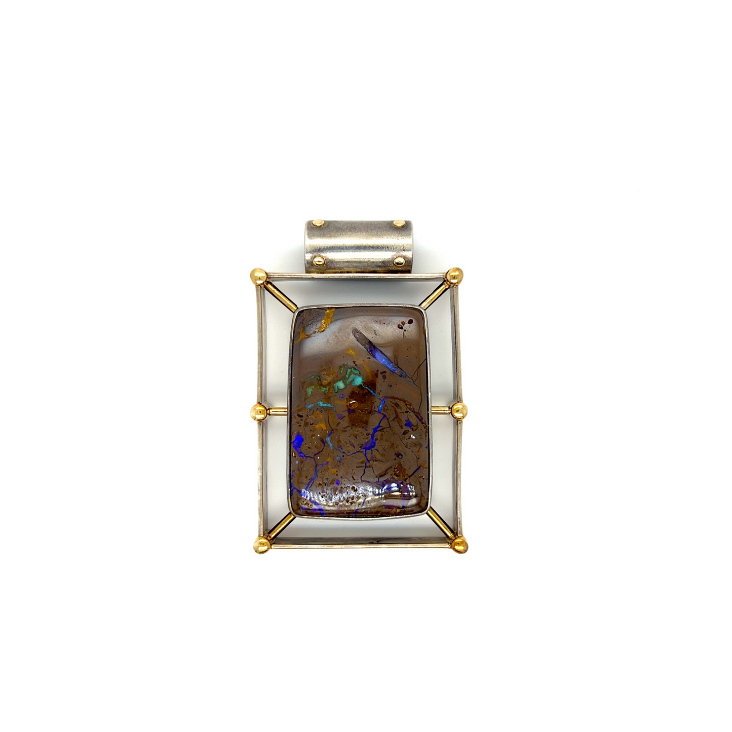 Gold & Silver Boulder Opal Pendant - "Gemaria"