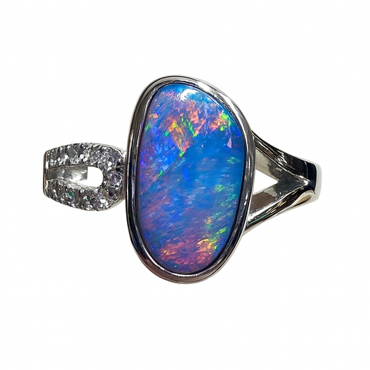Silver Natural Australian Opal Doublet Ring - 256273