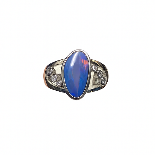 Silver Natural Australian Opal Doublet Ring - 256330