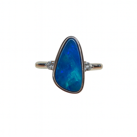 Silver Natural Australian Opal Doublet Ring - 256272