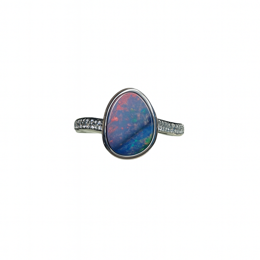 Silver Natural Australian Opal Doublet Ring - 256336