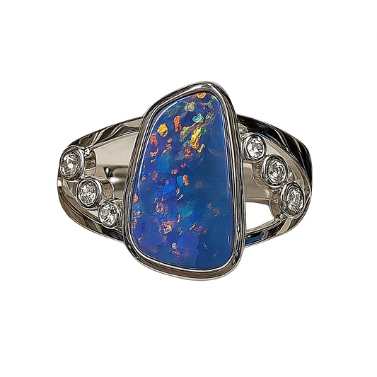 Silver Natural Australian Opal Doublet Ring - 256338