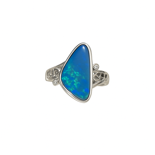 Silver Natural Australian Opal Ring - 256410