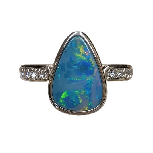 Silver Natural Australian Opal Doublet Ring - 256274
