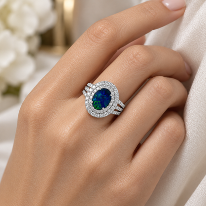 Platinum Australian Black Opal Ring 242007