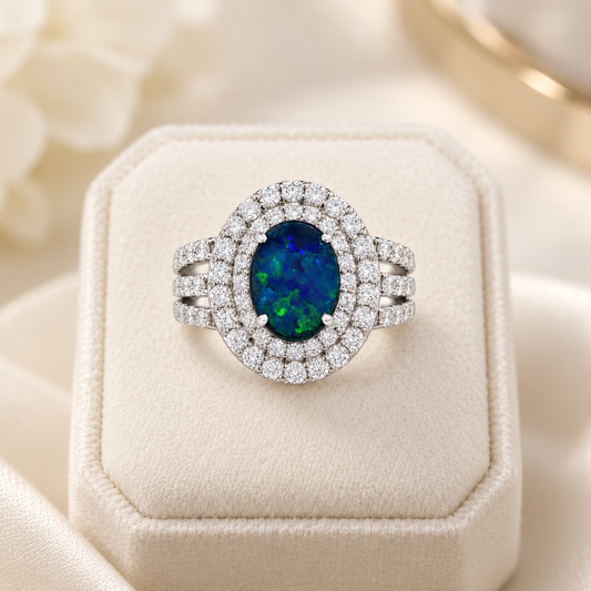 Platinum Australian Black Opal Ring 242007