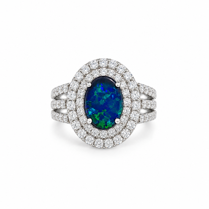 Platinum Australian Black Opal Ring 242007