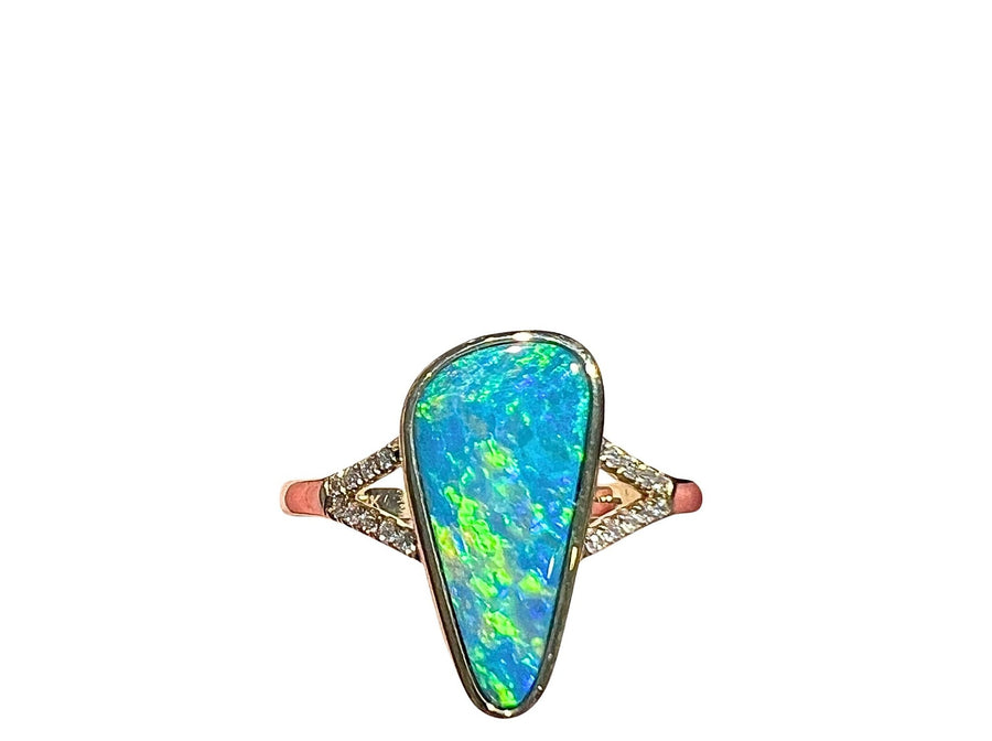 Australian Opal 2.11CT & 0.08CT Diamonds Ring