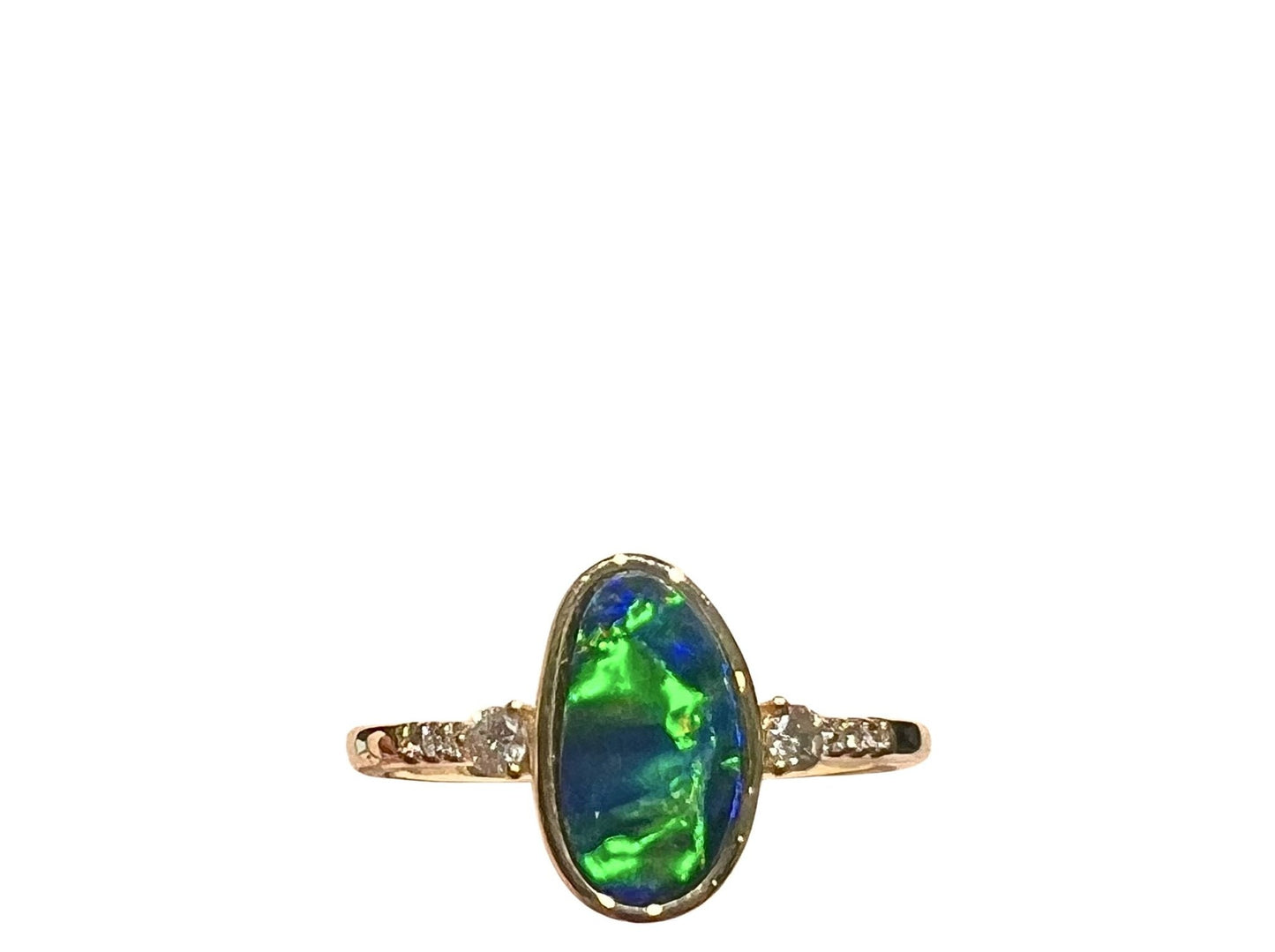 Australian Opal 1.10CT & 0.10CT Diamonds Ring