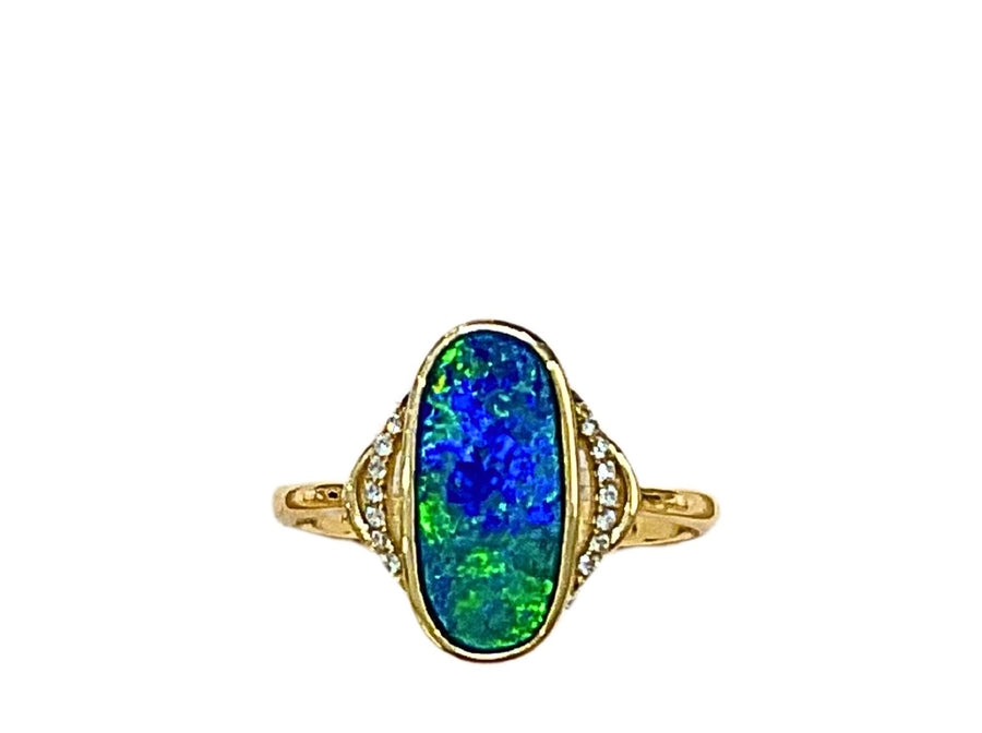Australian Opal 1.85CT & 0.06CT Diamonds Ring