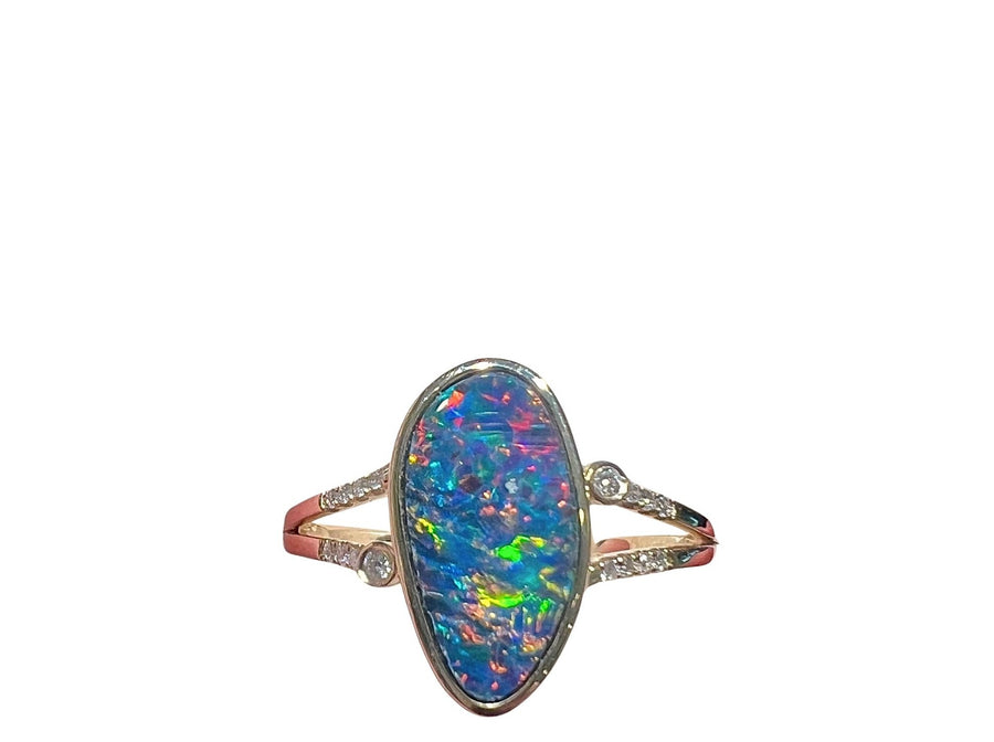 Australian Opal 1.80CT & 0.08CT Diamonds Ring