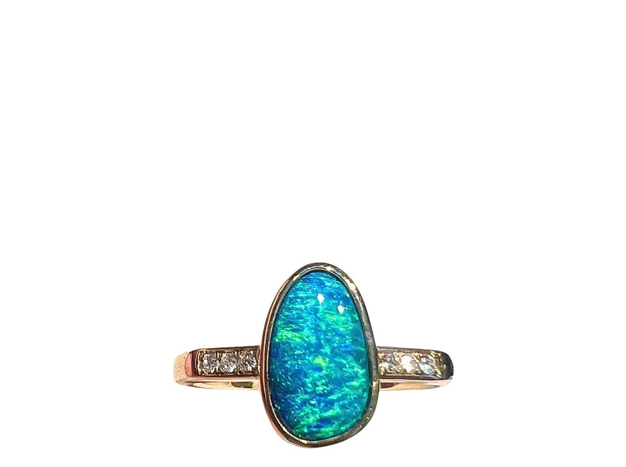 Australian Opal 1.35CT & 0.05CT Diamonds Ring