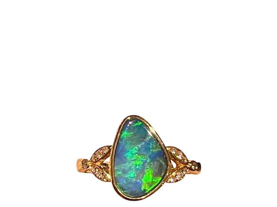 Australian Opal 1.60CT & 0.09CT Diamonds Ring