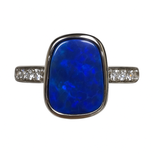 Silver Natural Australian Opal Doublet Ring - 256276