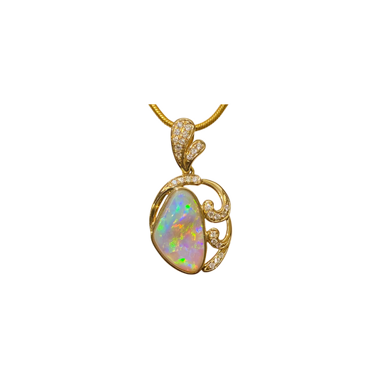 Yellow Gold Crystal Opal Pendant (LT013)