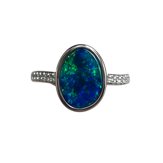 Silver Natural Australian Opal Doublet Ring - 256262
