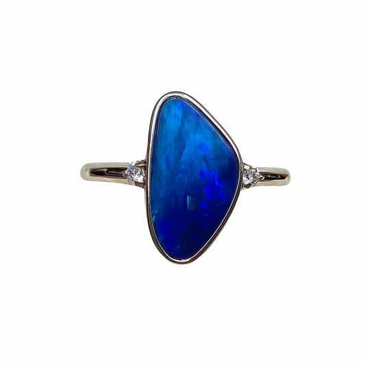 Silver Natural Australian Opal Doublet Ring - 256316