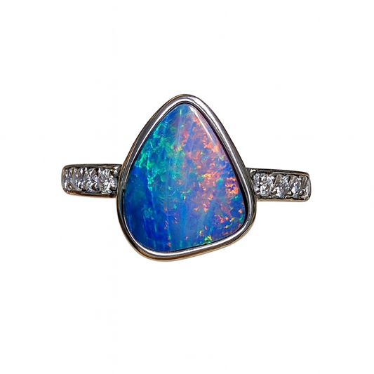 Silver Natural Australian Opal Doublet Ring - 256298