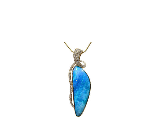 Yellow Gold 44.39CT Australian Boulder Opal Pendant