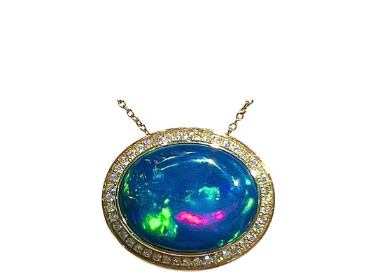 14K Yellow Gold 15.65CT Australian Black Opal Pendant